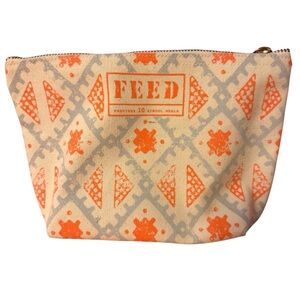 Clarins Feed 10 Orange and Gray Patterned Canvas Pouch